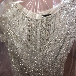 Aidan Mattox Silver Tulle and Sequin Dress XS